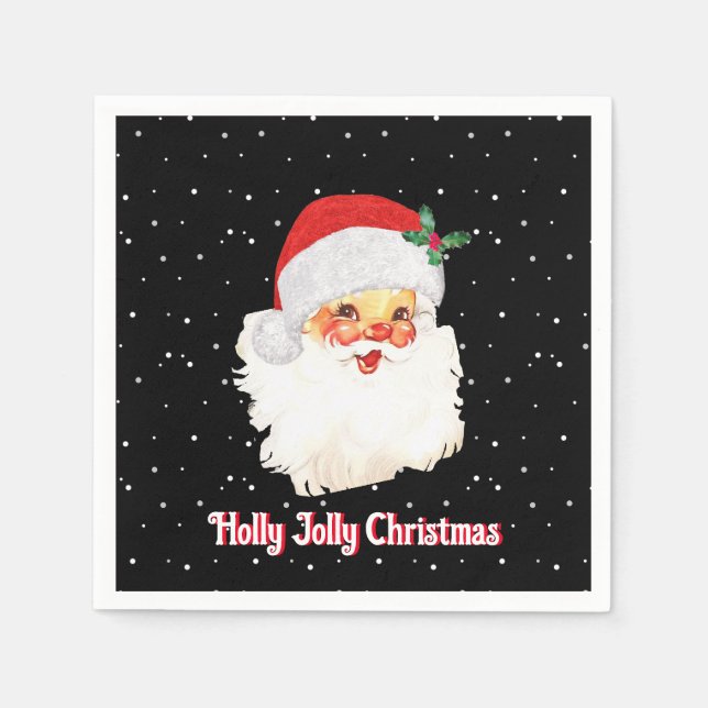 Serviette En Papier Père Noël de Noël sur fond noir (Devant)