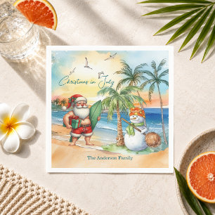 Serviette En Papier Père Noël d'été et bonhomme de neige Noël en juill