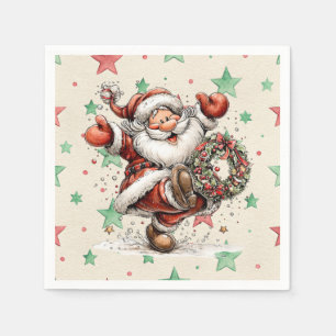 Serviette En Papier Père Noël donnant un coup de pied à une couronne d
