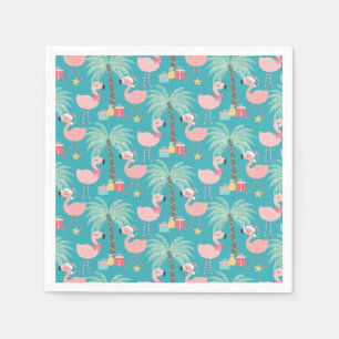 Serviette En Papier Père Noël Flamant rose - Fun Aqua Tropical Christm