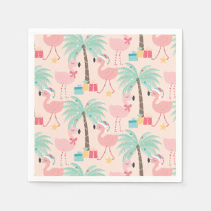 Serviette En Papier Père Noël Flamant rose - Fun rose Tropical Noël
