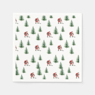 Serviette En Papier Père Noël Jouer Hockey Napkin Cadeau Noël