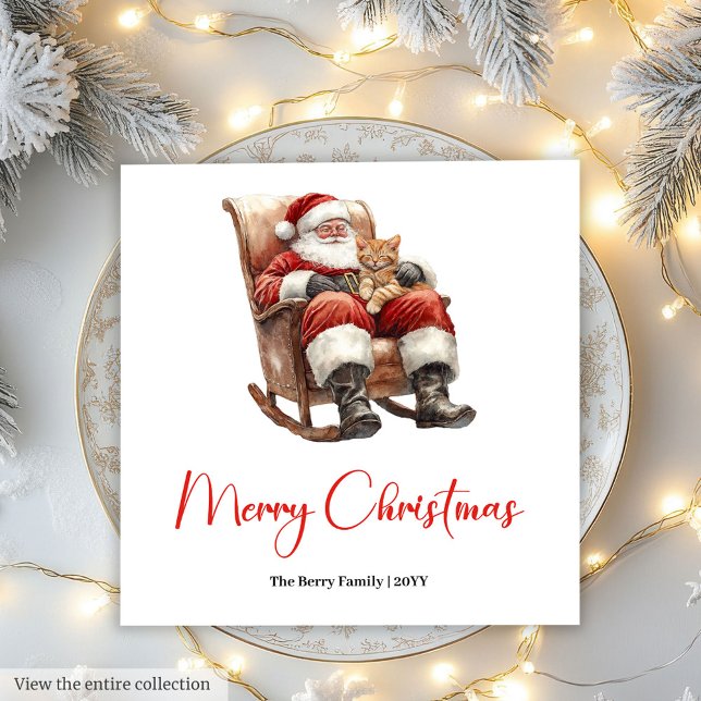 Serviette En Papier Père Noël joyeux Nappe de Noël personnalisable et  (Merry Santa Claus Custom Editable Christmas Napkin)