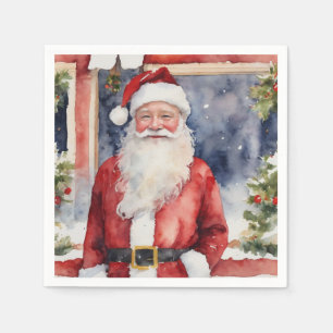 Serviette En Papier Père Noël Joyeux papier de Noël aquarelle