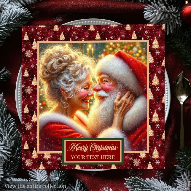 Serviette En Papier Père Noël & Mme Claus Napkins Noël Or rouge (Santa & Mrs. Claus Christmas Napkins Red Gold)