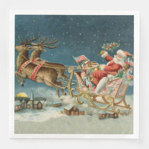 Serviette En Papier Père Noël Noël Antique Traîneau Renne