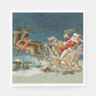 Serviette En Papier Père Noël Noël Traîneau Antique Renne
