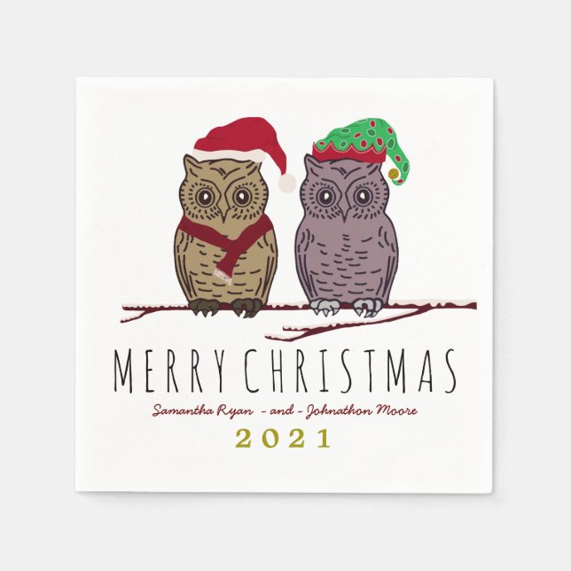 Serviette En Papier Père Noël Owl et Elf Owl Napkin (Devant)
