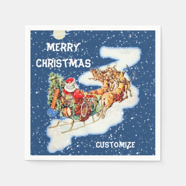 Serviette En Papier Père Noël Sleigh Joyeux Naples de Noël (Devant)