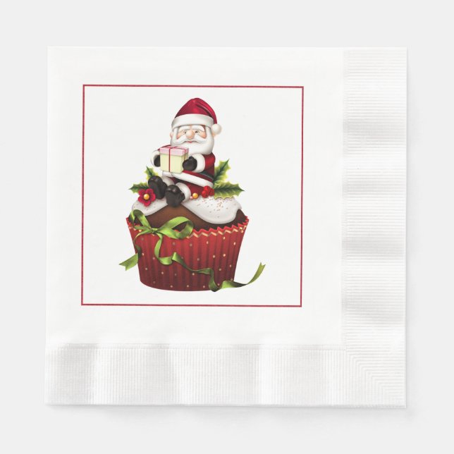 Serviette En Papier Père Noël sur un Cupcake Papier de Noël (Devant)