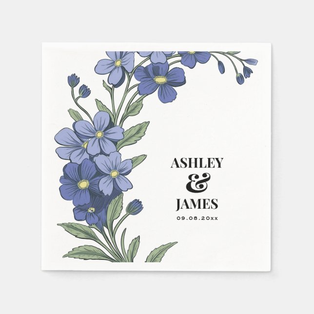 Serviette En Papier Périwinkle bleu Moderne Floral Mariage (Devant)
