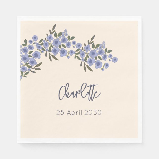 Serviette En Papier Périwinkle Floral Blooms Moderne Personnalisé Nom (Devant)