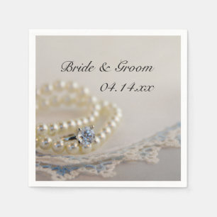 Serviette En Papier Perles blanches, Anneau de diamant et Mariage de d