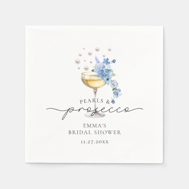 Serviette En Papier Perles Bleu Poussiéreux et Fête de Mariage Florale (Devant)
