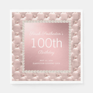 Serviette En Papier Perles dorées roses roses 100e anniversaire