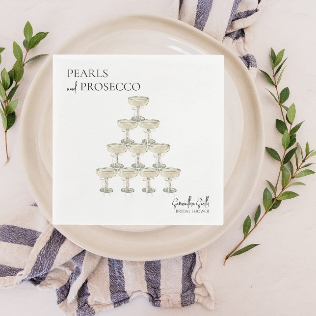 Serviette En Papier Perles et Prosecco : Enterrement de Vie de Jeune F (pearls & prosecco bridal shower napkins)
