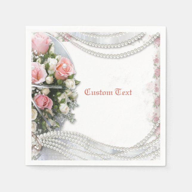 Serviette En Papier Perles et roses élégantes et romantiques Personnal (Devant)