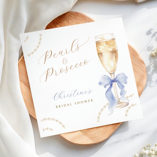 Serviette En Papier Perles & Prosecco Fête des mariées bleue Napkins (Créateur téléchargé)