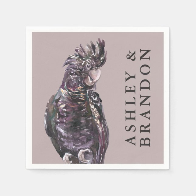 Serviette En Papier Perroquet violet exotique tropical avec des noms (Devant)