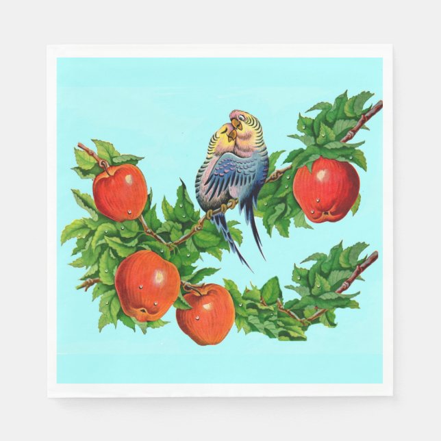 Serviette En Papier perroquets amoureux (Devant)