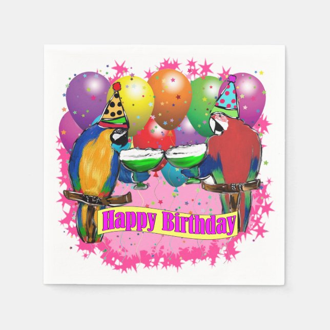 SERVIETTE EN PAPIER PERROQUETS D'ANNIVERSAIRE (Devant)