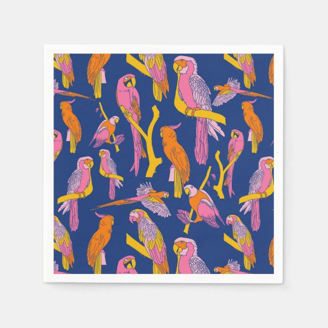 Serviette En Papier Perroquets tropicaux sur la marine (Devant)