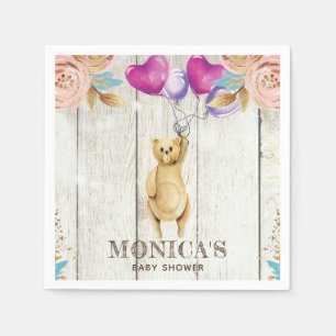 Serviette En Papier Personalisé Teddy Bear Baby shower rustique