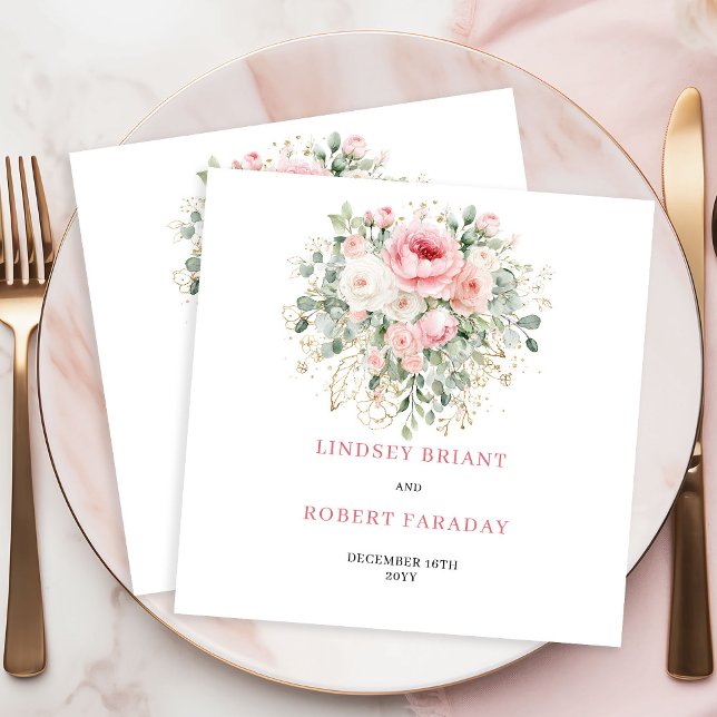 Serviette En Papier Personalized Boho Blush Rose Greenery Gold Wedding (Personalized Blush Rose Greenery Gold Wedding Napkins)