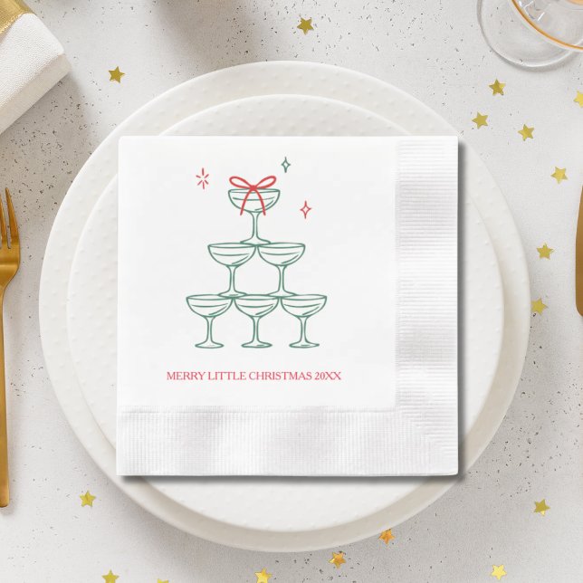 Serviette En Papier Personalized Champagne Retro Christmas Cocktail (Personalized Champagne Retro Christmas Cocktail Napkins
)