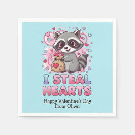 Serviette En Papier Personalized Cute Raccoon Classroom Valentine