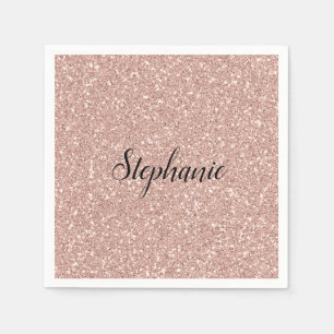Serviette En Papier Personalized Faux Rose Gold Glitter