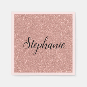 Serviette En Papier Personalized Faux Rose Gold Glitter