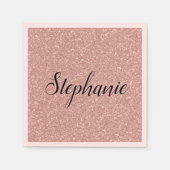 Serviette En Papier Personalized Faux Rose Gold Glitter (Devant)