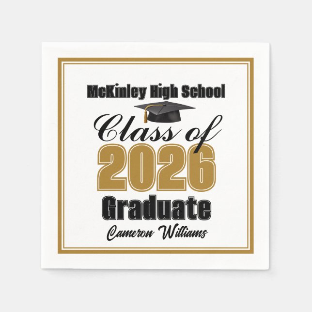 Serviette En Papier Personalized Gold Class of 2026 Graduation Party (Devant)