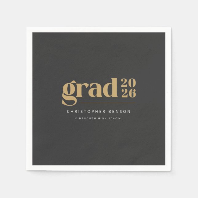 Serviette En Papier Personalized Modern Charcoal Gold 2026 Graduation (Devant)