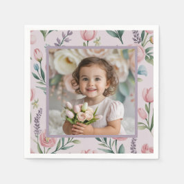 Serviette En Papier Personalized Pastel Floral Photo Birthday Girl