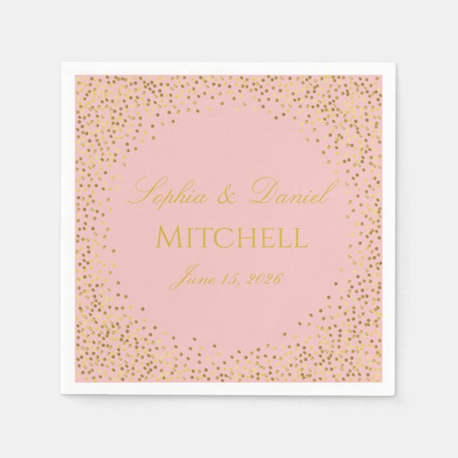 Serviette En Papier Personalized Wedding Custom Color & Gold Confetti (Devant)
