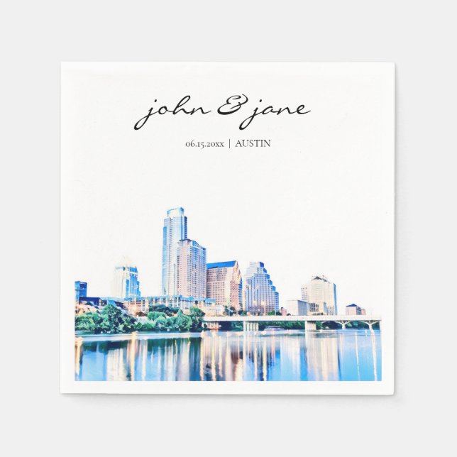 Serviette En Papier Personnalisé Austin Texas Skyline Mariage (Devant)