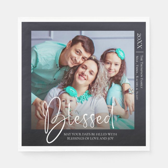 Serviette En Papier Personnalisé | Béni | Photo Happy Holidays Napkin (Devant)