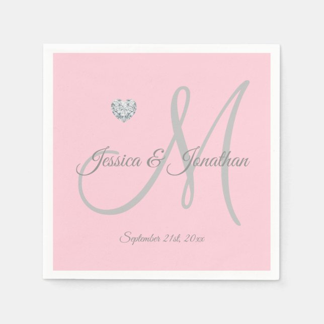 Serviette En Papier Personnalisé Blush PINK Heart Mariage monogramme (Devant)