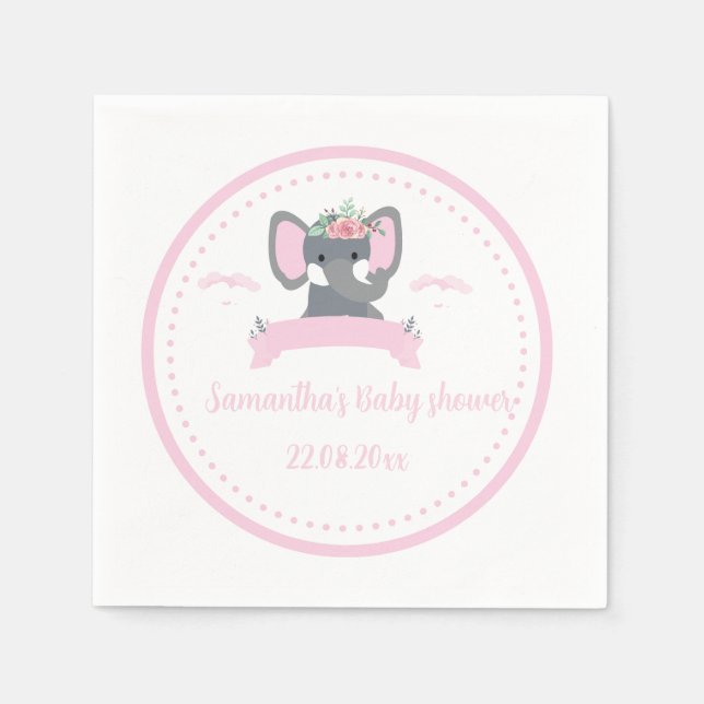 Serviette En Papier Personnalisé Boho Rustique Blue Elephant fille Bab (Devant)