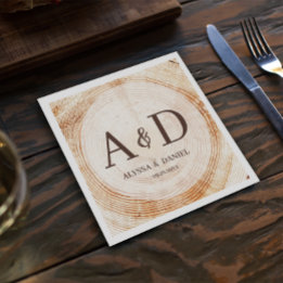 Serviette En Papier Personnalisé bois rustique Monogram Mariage