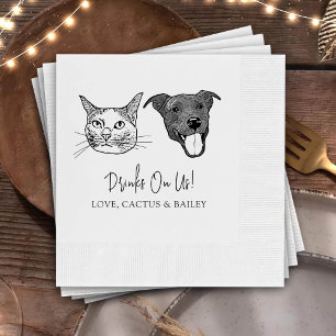 Serviette En Papier Personnalisé Deux Cocktails pour animaux Mariage d