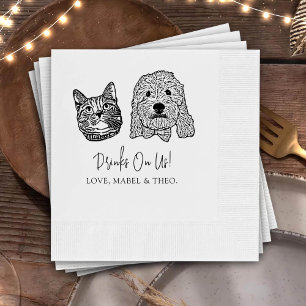 Serviette En Papier Personnalisé Deux Cocktails pour animaux Mariage d