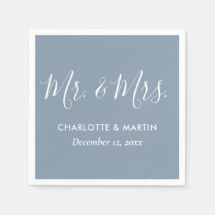 Serviette En Papier Personnalisé Dusty Blue M. et Mme Mariage