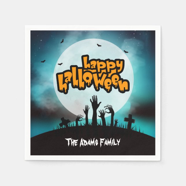 Serviette En Papier Personnalisé Éffrayant Zombie Happy Halloween Part (Devant)