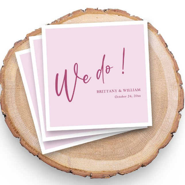 Serviette En Papier Personnalisé Elegant Rose sur Blush We Do Script M (Elegant pink on blush We Do script wedding napkins add a touch of luxury to your table setting)