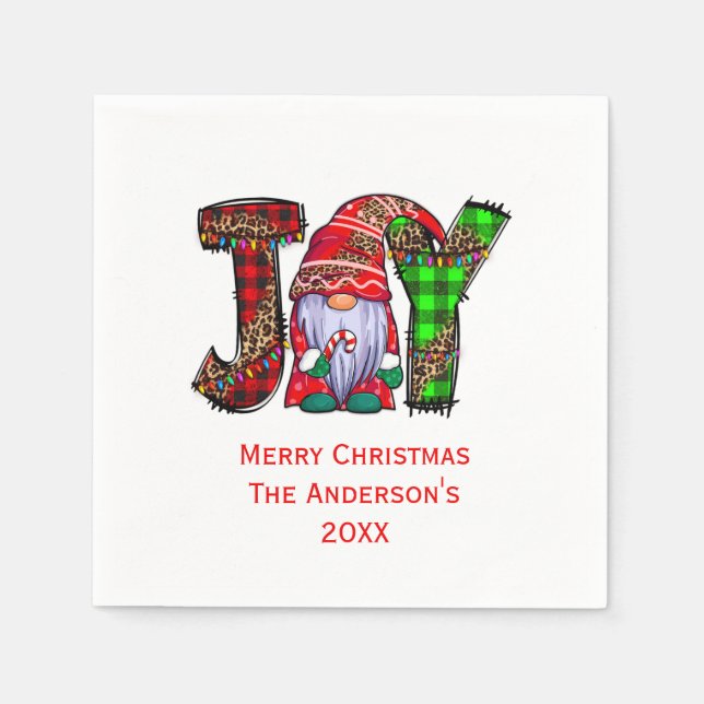 Serviette En Papier Personnalisé Joy Gnomes Joyeux Noël (Devant)
