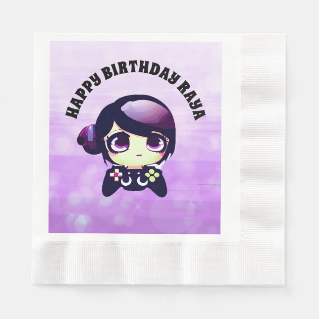 Serviette En Papier Personnalisé Joyeux Anniversaire Jeu à thème viole (Devant)