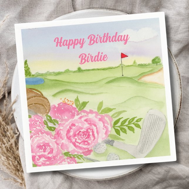 Serviette En Papier Personnalisé Joyeux Anniversaire Peonies Sur Le Go (Créateur téléchargé)